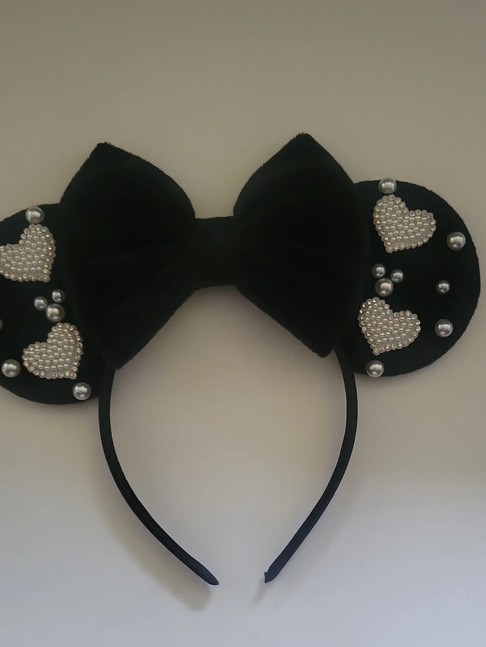 Black Pearl Heart Kids Headband with Bow